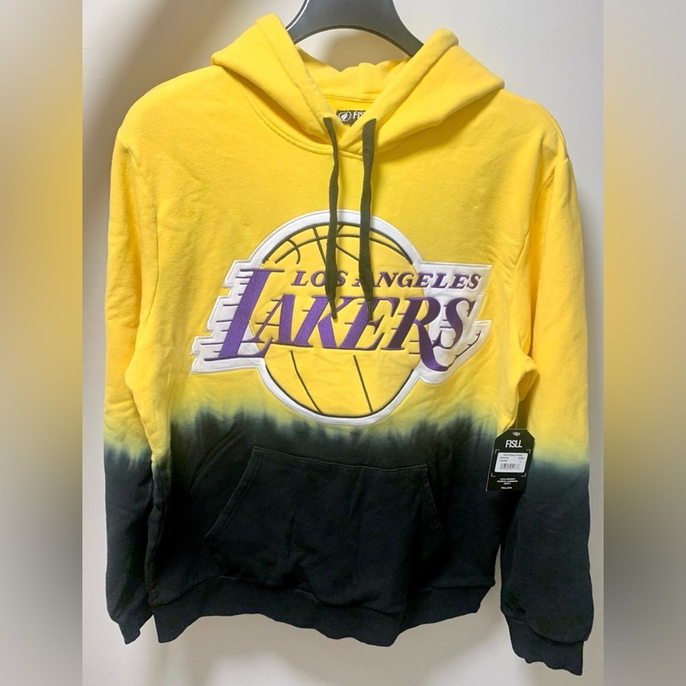 Men's FISLL Gold Los Angeles Lakers Black Dip-Dye - Pullover Hoodie Size L